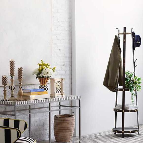 MACKENZIE-CHILDS Courtly Check Off White Black Mantel Clock Hand Painted NEW - Picture 2 of 3